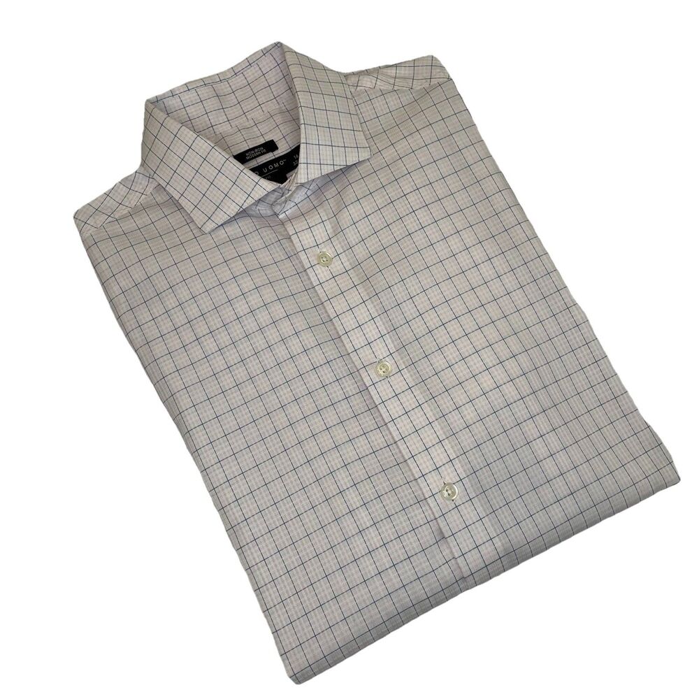 Pronto Uomo Collar Dobby Plaid Non-Iron Modern Fit Button Up White/Pink 16-32/33